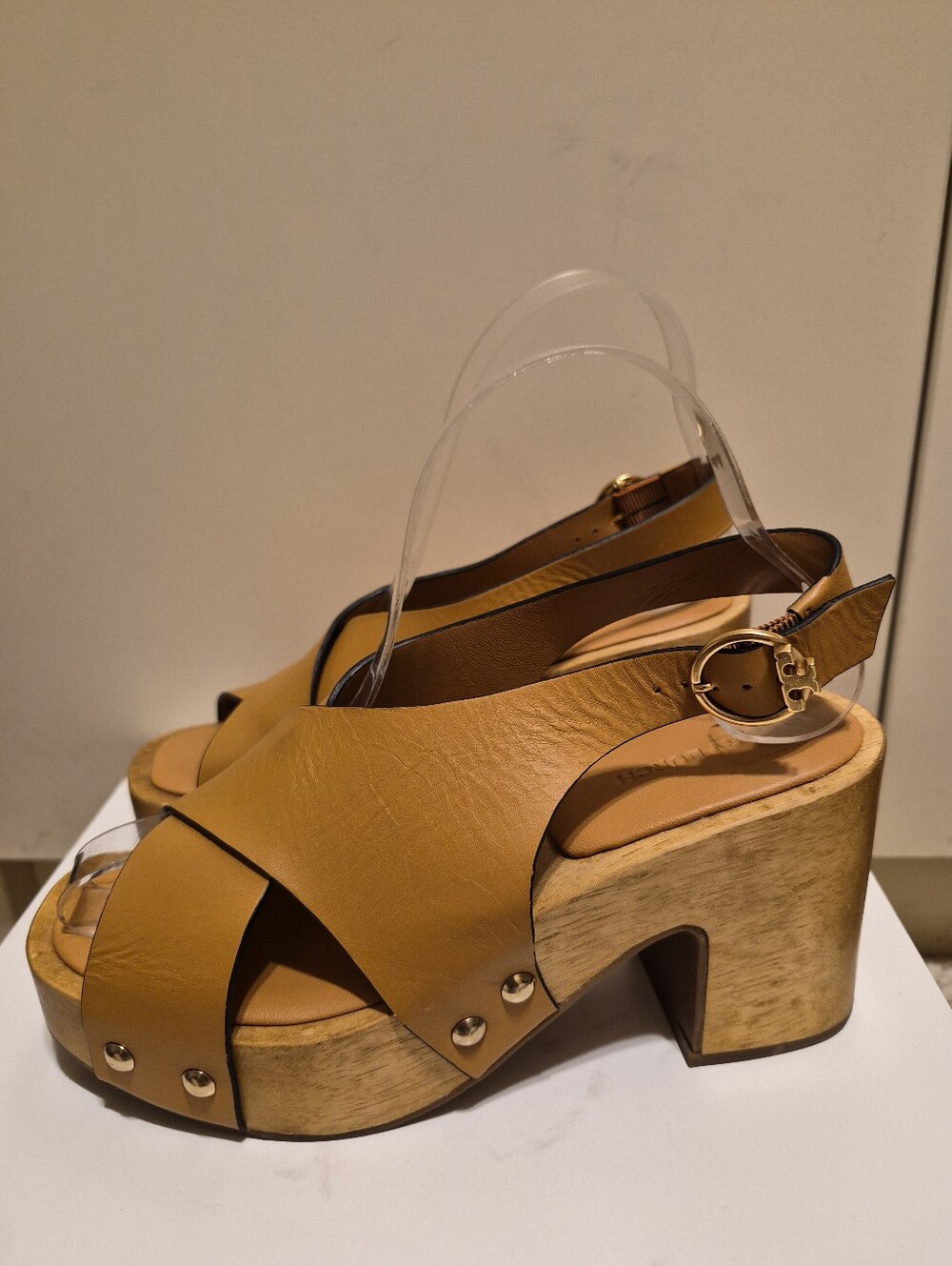 Tory Burch "Thea" Studded Leather WoodPlatform Slingback Sandals Sz.7 Ret. $395
